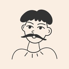 Man icon. Black and white clipart, doodle. Icon for the site. Flat design, hand drawn cartoon, vector illustration. All elements are isolated.