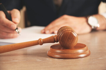 man hand wooden judge with document