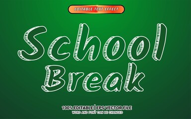 School break season 3d chalk text effect editable template design