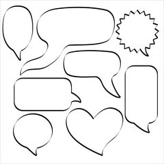 Hand-drawn speech bubble vector set. Set of outline speech bubbles, frames for you design. Blank empty speech bubbles.