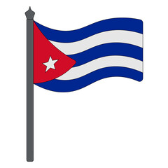 Flag of Cuba. Vector illustration. The fabric canvas is decorated with stripes, a triangle and a star. The national symbol of the state develops in the wind. Cartoon style. Isolated background. 