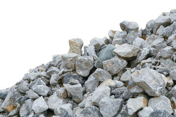 Piles of crushed stone isolated on white background.Save Clipping path.
