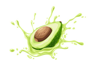 Green fruit avocado with juicy splash. Ripe green vegetable, isolated on white background, Ingredient for Mexican Guacamole sauce. Eps10 vector illustration. © LoopAll