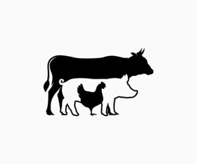 Cow Pig Chicken icon vector. Farm animals icon. Stacked Cow, Pig, Chicken symbol