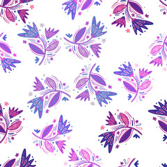 Seamless pattern with flowers and leaves.