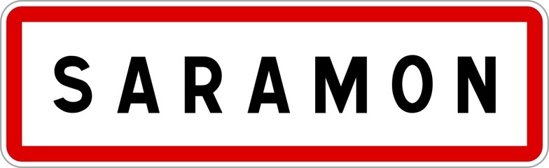 Panneau entrée ville agglomération Saramon / Town entrance sign Saramon