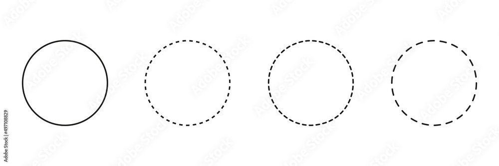 Poster line dotted circle route set. round spotted elements. dots linear path. vector isolated on white.