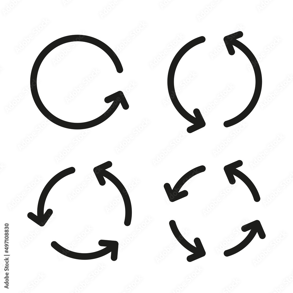 Poster set of circular arrows. rotate black arrow group. vector isolated on white.