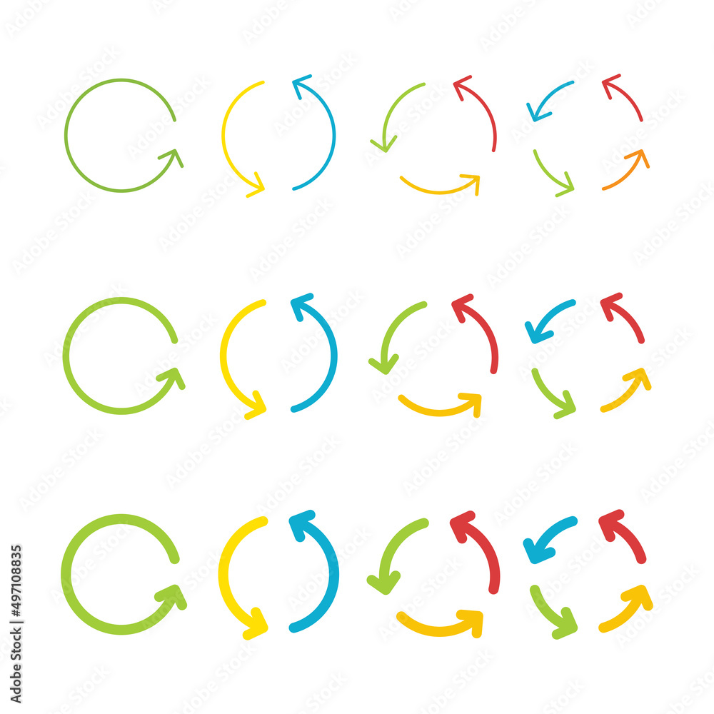 Poster circular arrows large set. rotate color arrow group. loading infographic colorful elements. vector i