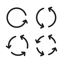 Set of circular arrows. Rotate black arrow group. Vector isolated on white.