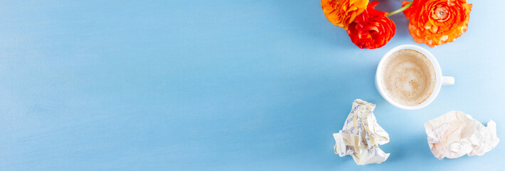 Workspace with vintage orange typewriter