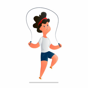 Vector isolated illustration of a young girl jumping rope. The concept of a healthy lifestyle, sports. You can use the element in web design, banners, etc.