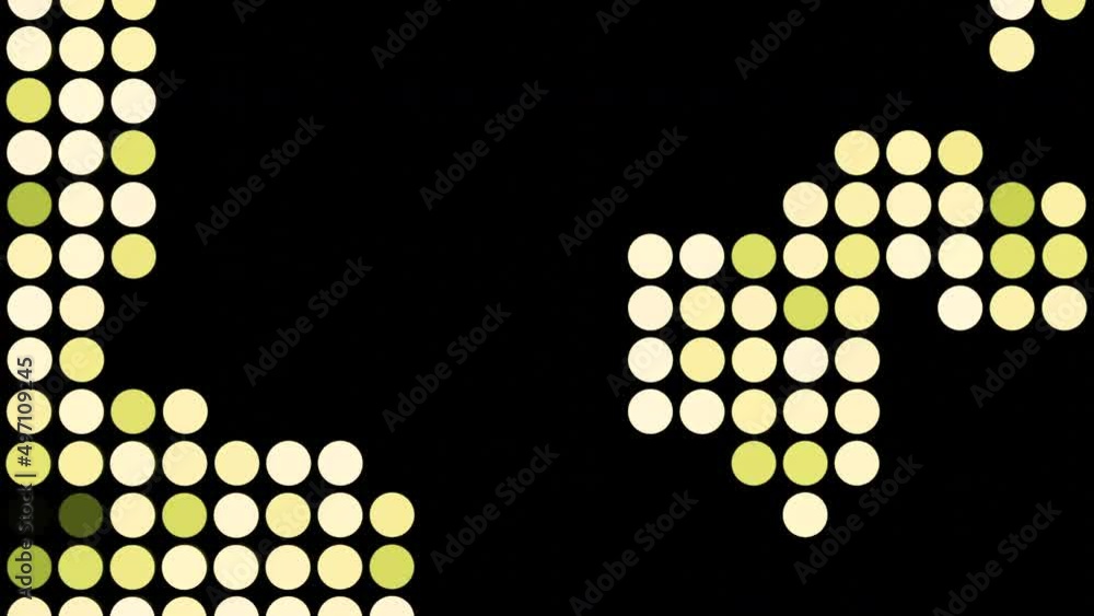 Poster animation with moving yellow circles, seamless loop. design. retro computer or tetris screen backgro