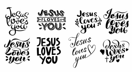 vector set of handwritten calligraphic inscriptions Jesus loves you