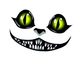 Cheshire cat with big eyes smiles vector drawing