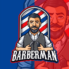 Barber Man Mascot Character Logo Template