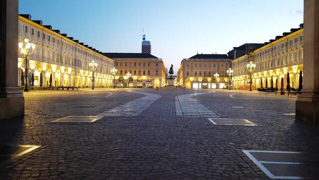 Turin, Piedmont - April 2022 - walking through the historic center among the squares, the royal museums and the Mole Antonelliana