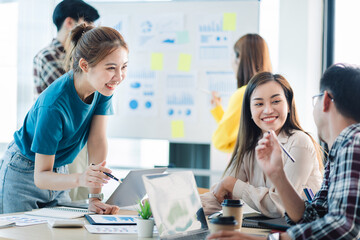 Business project teams work together in a meeting room at the office. blur background