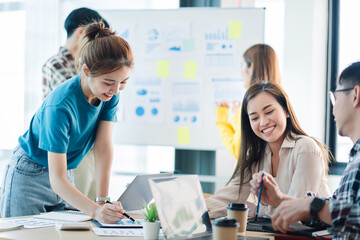 Fototapeta premium Business project teams work together in a meeting room at the office. blur background