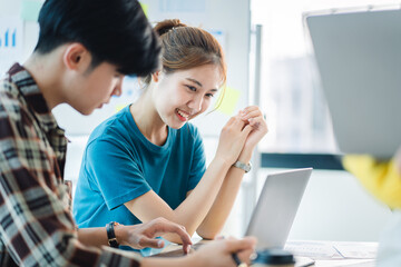 Business project teams work together in a meeting room at the office. blur background