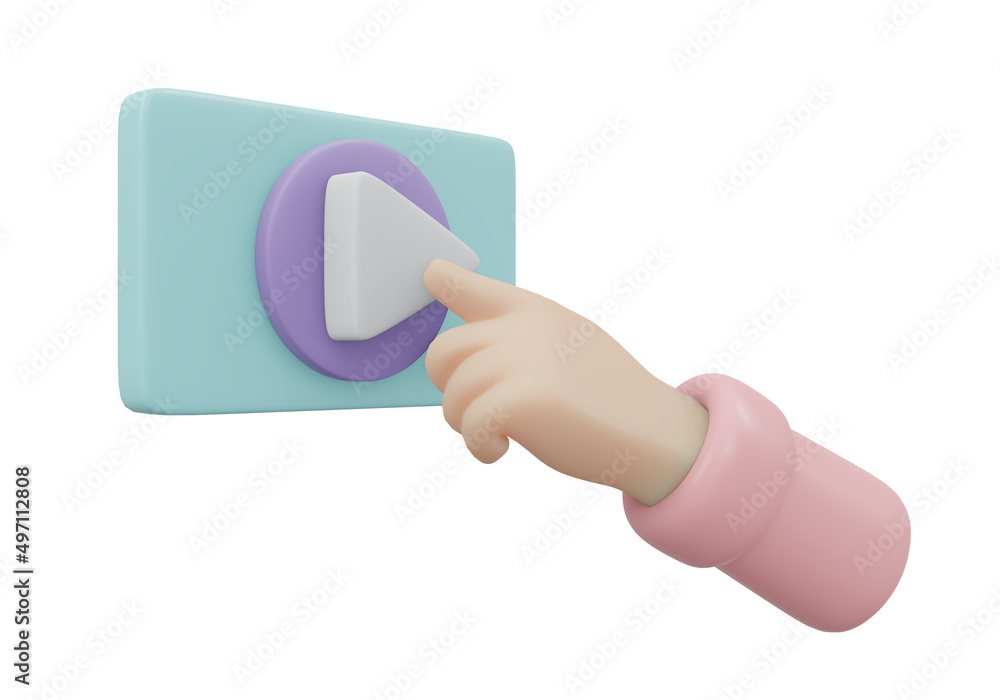 Aufkleber 3d rendering of hand click start to play music start player icon isolated on background concept of m