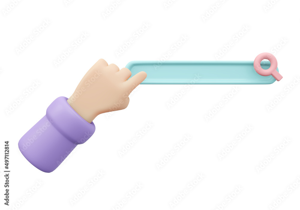 Aufkleber 3d rendering of hand click search bar magnifier icon isolated on background concept of music on inte