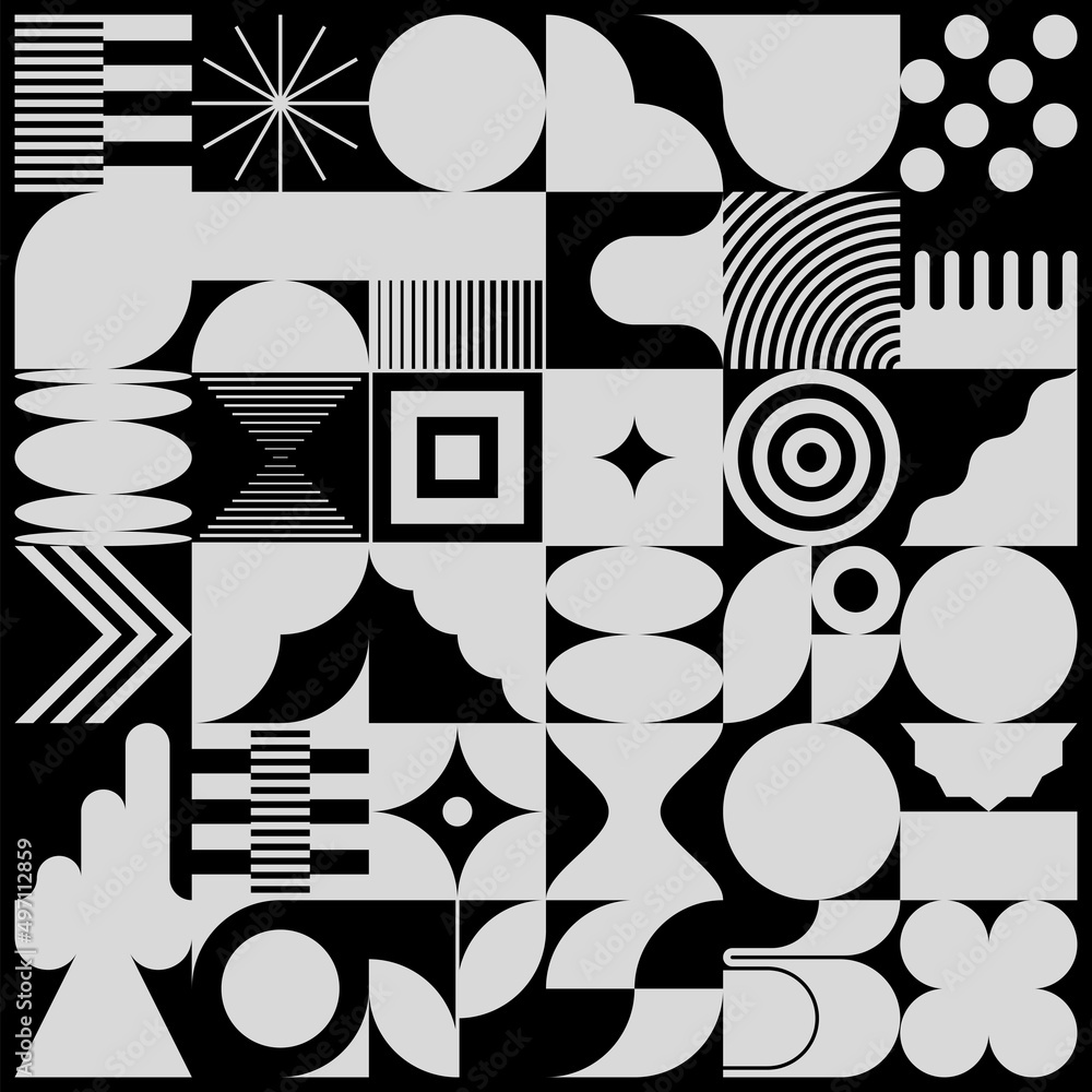 Poster brutalist art inspired vector pattern graphics made with bold abstract geometric shapes