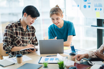 Business project teams work together in a meeting room at the office. blur background