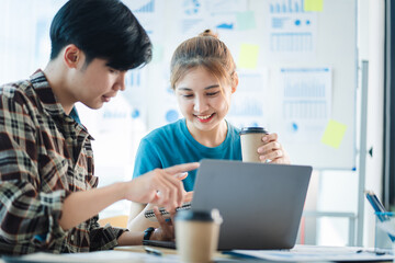 Business project teams work together in a meeting room at the office. blur background