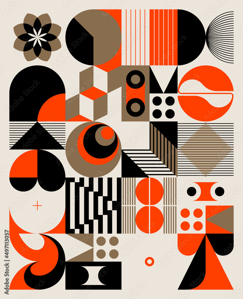 Poster decorative abstract artwork inspired by mid century graphics design made with vector geometric shape