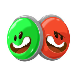 red and green button mascots