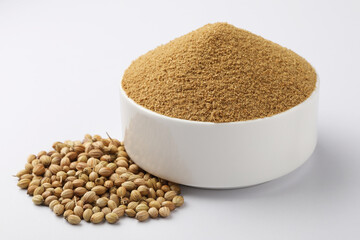 Indian spices, Coriander Powder or Dhaniya Powder with Coriander seeds
