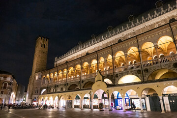 The beautiful Palazzo della Regione in the historic center of Padua at night
