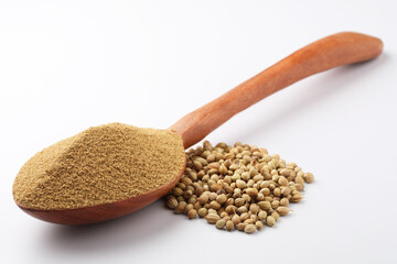 Indian spices, Coriander Powder or Dhaniya Powder with Coriander seeds