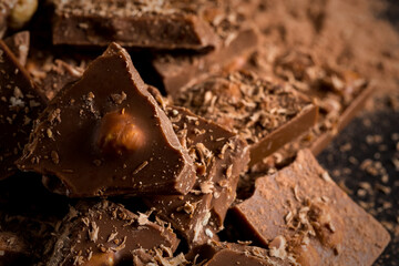 Broken chocolate nuts pieces