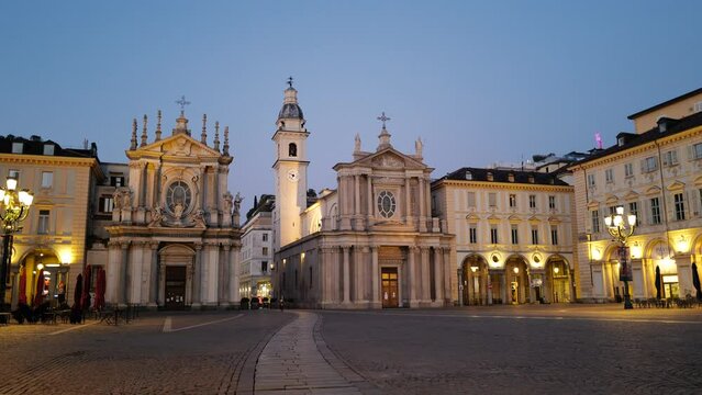 Turin, Piedmont - April 2022 - walking through the historic center among the squares, the royal museums and the Mole Antonelliana