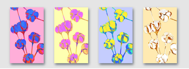 Fototapeta na wymiar A set of bright abstract floral backgrounds made of cotton. Vector illustration.