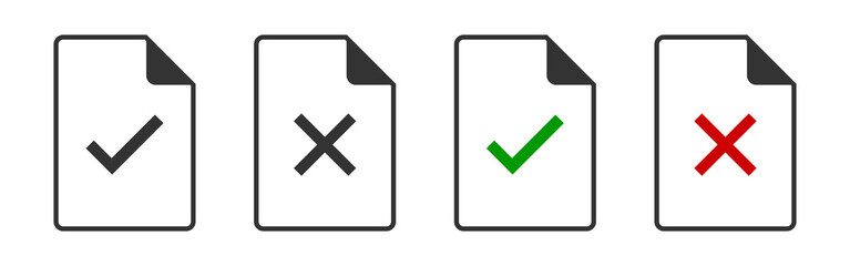 Check and  cross mark documents icon. Positive and negative permision symbol. Sign form, file vector.