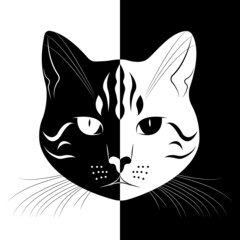 Vector black and white cat portrait. Stylish design. Print, poster, logo. Pet, animal. Vector illustration