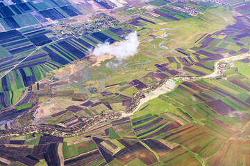 Aerial of cultivated landscape in Kosovo