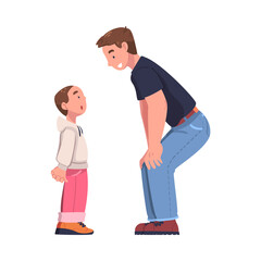 Plakat Father Talking to His Puzzled Son Supporting and Soothing Him Vector Illustration