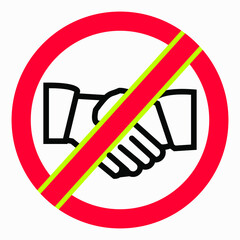 There is no friendship. Handshake prohibition. Hostility icon. Handshake in a red circle. Quarrel sign. Vector icon.