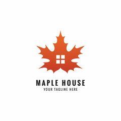 House with maple leaf logo design vector