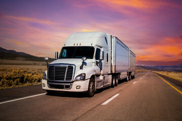 Fototapeta na wymiar Semi Trucks on the Nevada Highway, USA. Trucking in Utah , USA