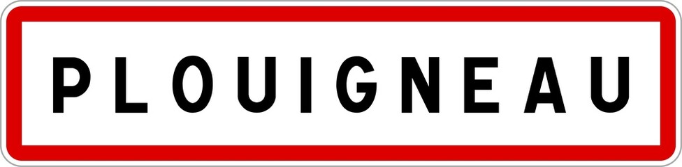 Fototapeta premium Panneau entrée ville agglomération Plouigneau / Town entrance sign Plouigneau
