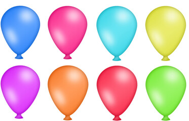 Ballons multicolores: ballon bleu, rose, violet, orange, vert, bleu ciel