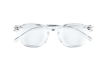 Eye glass on white background. Transparent frame for glasses. Glasses for sight.