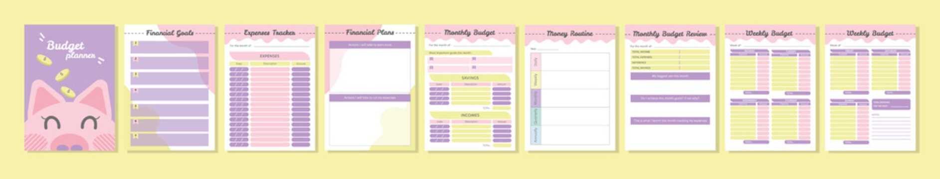 Printable minimalist budget planner template.Set of Budget Planner.Monthly Budget Planner.Weekly Budget Planner.Financial Goals planner.Expenses tracker.Monthly Budget Review