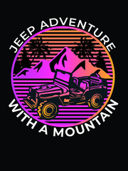 Naklejka na ściany i meble Jeep adventure with a mountain vector t shirt design illustration