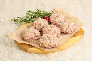 Traditional homemade raw pork meatballs